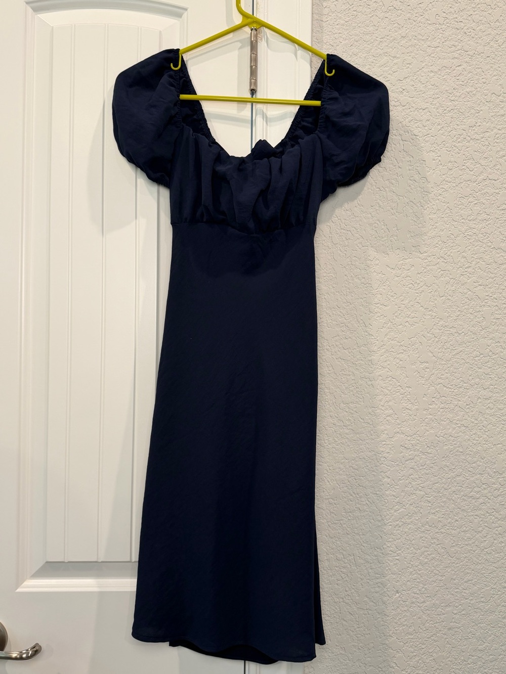 Altar'd State Navy Puff Sleeve Midi Dress